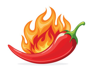 Burning Hot Chili Pepper Vector Illustration with Flames.