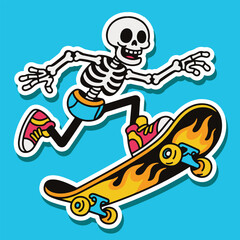 Street Style Skeleton Skateboarding Cartoon Vector