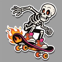 Funny Skeleton Riding Skateboard Cartoon Vector
