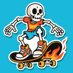 Street Style Skeleton Skateboarding Cartoon Vector