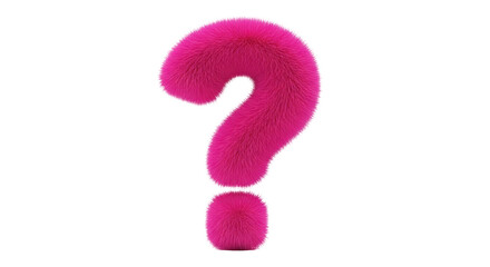 Isolated pink fluffy question mark in studio, looking cute, 3d rendering, symbol of doubt