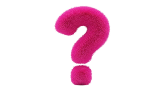 Isolated pink fluffy question mark in studio, looking cute, 3d rendering, symbol of doubt