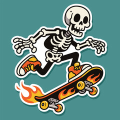 Street Style Skeleton Skateboarding Cartoon Vector