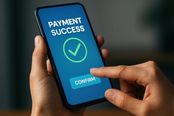 Successful mobile payment confirmation on a smartphone screen.