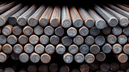 Close-Up of Steel Reinforcement Rods for Construction Projects in Industrial Setting