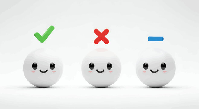 Cheerful conceptualization of acceptance rejection and subtraction with cartoonish icons