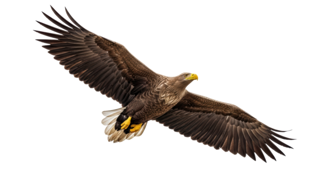 Isolated White-tailed Eagle soaring, a bird of prey in flight with open wings in nature