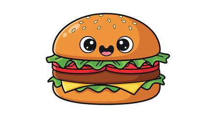 Delightful cartoon hamburger character illustration showcasing a kawaii food creation