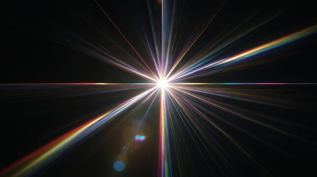 Radiant multicolor light burst on black background