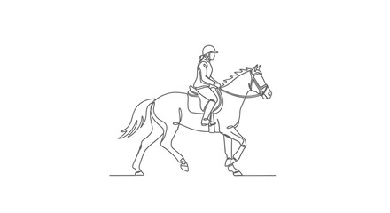 Elegance in motion: A continuous line drawing of equestrianism with a rider astride a noble steed
