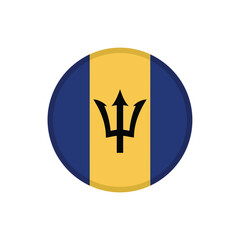 A circular icon representing the national flag of Barbados, featuring vertical blue and yellow stripes with a black trident.