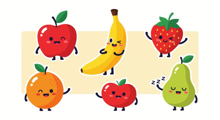 Cute Kawaii Fruits Characters Collection.