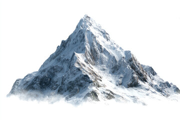 Snowy mountain peak rising above clouds.  A dramatic, isolated peak covered in snow and ice, with a rocky, shadowed base