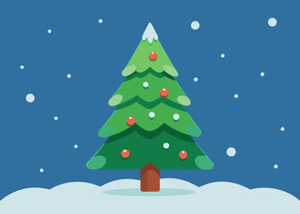 Obraz premium Stylized Christmas Tree with Ornaments in a Snowy Scene Illustration