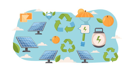 Eco Friendly Green Energy Sources and Sustainability Symbols.