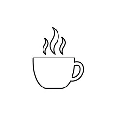 Line art icon of a steaming hot cup, representing a warm beverage.