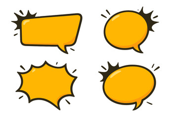 Comic speech bubble set. Pop art message balloon. Yellow dialogue cloud. Cartoon communication icon. Blank chat box. Quote frame. Thinking balloon. Vector graphic design element.