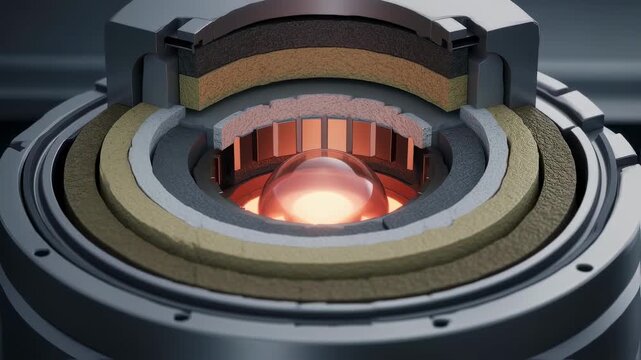 Crosssectional view of a radioisotope thermoelectric generator heatsource encapsulation cell revealing internal radioactive material and thermal insulation layers.