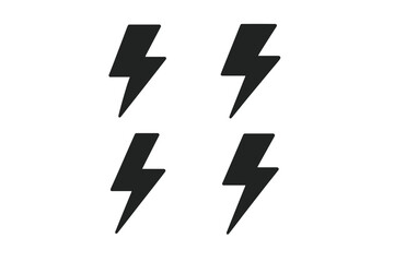 Lightning bolt icon set. Vector silhouette graphic for power, energy, and electricity concepts. Simple black flash symbol. Thunder and voltage sign for design element.