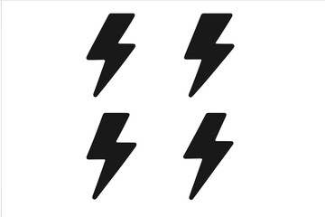Lightning bolt icon collection. Simple black silhouette. Symbol of power, energy, electricity, flash, thunder. Electric charge sign. Flat vector graphic element for design.