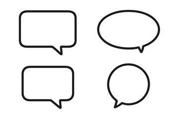 Set of flat style speech bubble templates, cartoon vector illustration collection with transparent background, ordered assorted shapes for dialogue, communication, conversation design elements