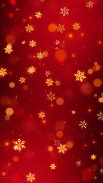 red christmas and new year golden snowflakes and golden shiny bokeh lights and glitters , winter holiday vertical social media background
