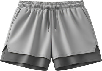 Light gray athletic shorts with double layer design isolated on transparent background