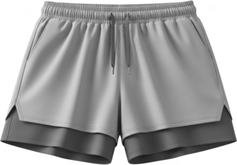 Light gray athletic shorts with double layer design isolated on transparent background