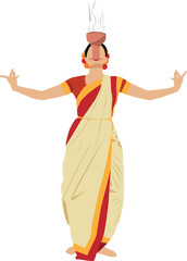 Bengali women dancing at durga pooja wearing traditional clothes clipart isolated on a transparent background 