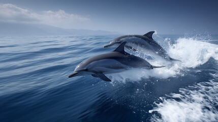 Playful Dolphins Jumping in Ocean Waves on World Dolphin Day