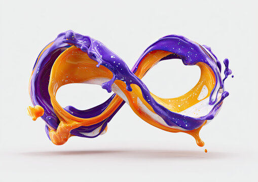 Abstract infinity symbol, vibrant orange and purple paint splashes (1) - Powered by Adobe