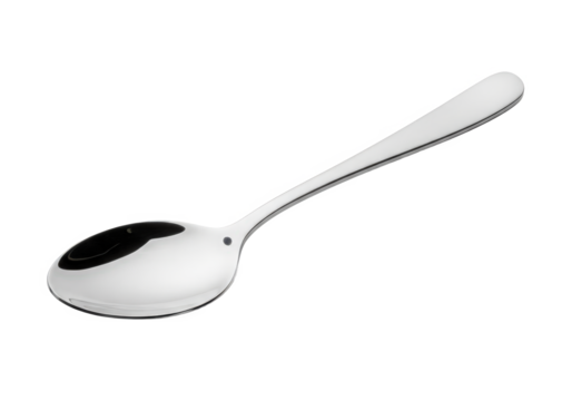 Silver spoon resting on a white background, showcasing its polished surface and elegant design