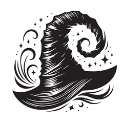 Black Witch Hat Silhouette Vector Illustration design, Solid White Background