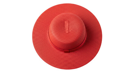 Isolated red sun hat with ribbon, straw brim beach wear fashion accessory for summer time