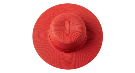 Isolated red sun hat with ribbon, straw brim beach wear fashion accessory for summer time