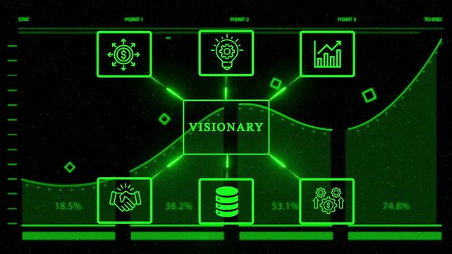 Visionary business concept with neon lights, presenting a futuristic and innovative approach to strategy and growth in a dynamic and modern setting