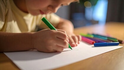 Child drawing with felt-tip markers