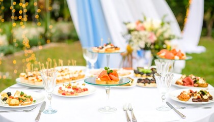 Outdoor catering table with appetizers