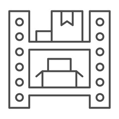 Shelves, warehouse pallet, boxes and goods thin line icon, manufacture storage concept, factory package sign on white background, outline style icon for mobile and web design. Vector graphics.