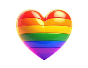  Colorful gay pride heart with rainbow flag design 3D render isolated on transparent background PNG