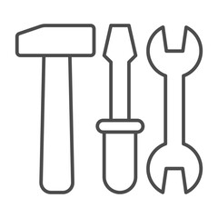 Hammer, screwdriver and wrench thin line icon, maintenance work concept, handyman tools, repair toolkit sign on white background, outline style icon for mobile and web design. Vector graphics.