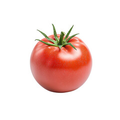 Fresh Red Tomato with Green Leaves on White Background