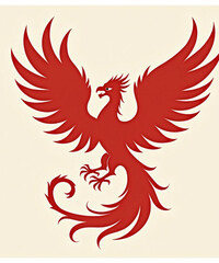 Fototapeta premium Phoenix Emblem: A vibrant illustration of a mythical phoenix, its fiery red wings outstretched, symbolizing rebirth and renewal, embodying resilience and transformation.