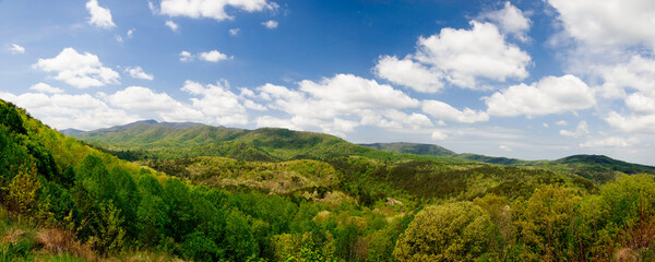A breathtaking landscape on the Cherohala Skyway. The rolling mountains of Appalachian Great Smoky Mountains.