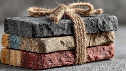 Stacked natural stone coasters tied with rustic twine for home decor