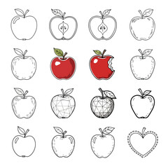 Collection of hand-drawn apple illustrations, showcasing various styles and details, perfect for design.