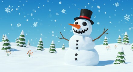 Smiling snowman winter scene