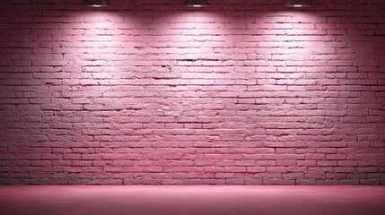 Pink brick wall with dramatic spotlights creating a vibrant atmosphere