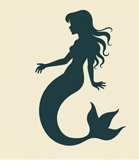 Mermaid Silhouette: The silhouette of a graceful mermaid with flowing hair, evoking the mysterious allure of the sea.