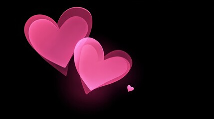 Glowing pink hearts on black background symbolizing love and romance
